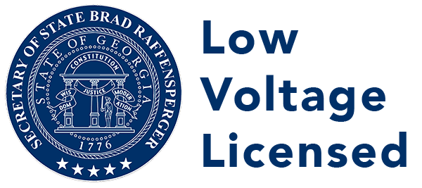 Brown professional text layout indicating low voltage licensing on a plain white background